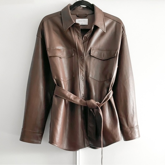 BABATON NWOT Vegan Leather Belted Jacket - Picture 9 of 13